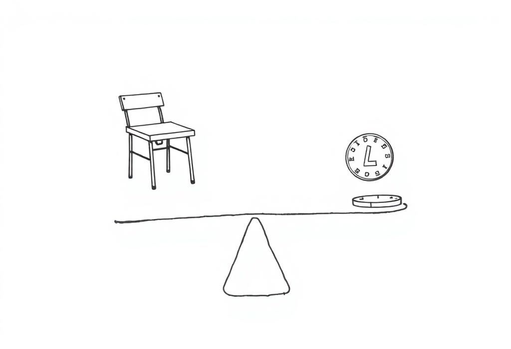 Hand-drawn illustration of a seat weighed against a coin