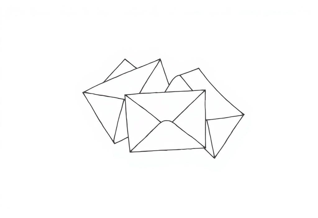 Hand-drawn illustration of a sequence of envelopes