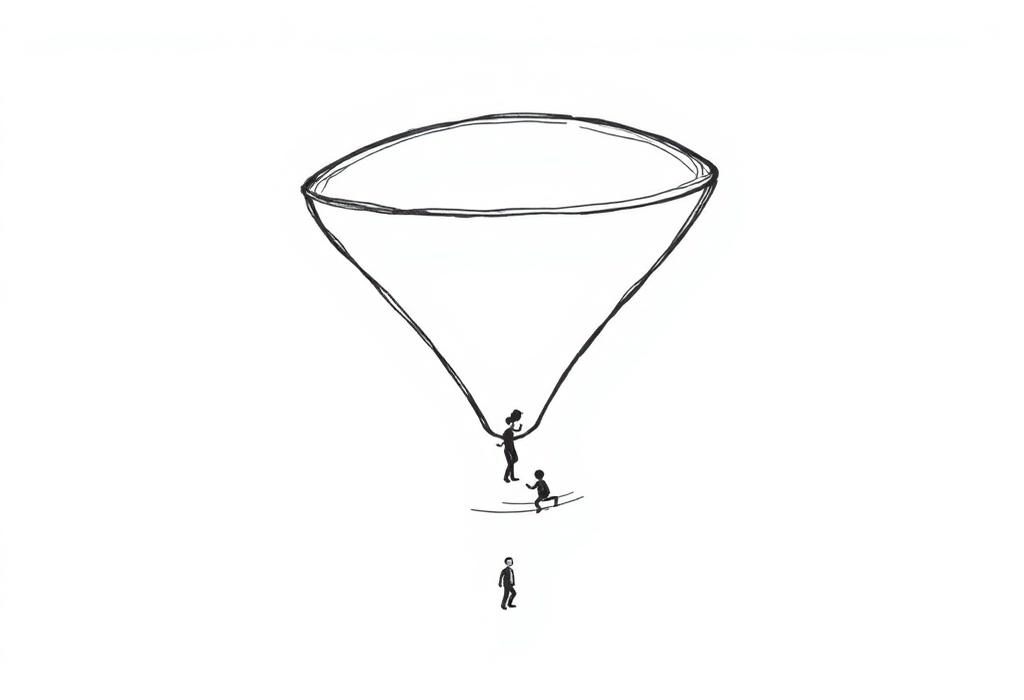 Hand-drawn illustration of an enrollment funnel